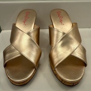 Lilly Pulitzer Selena Gold Cork Wedge Sandals